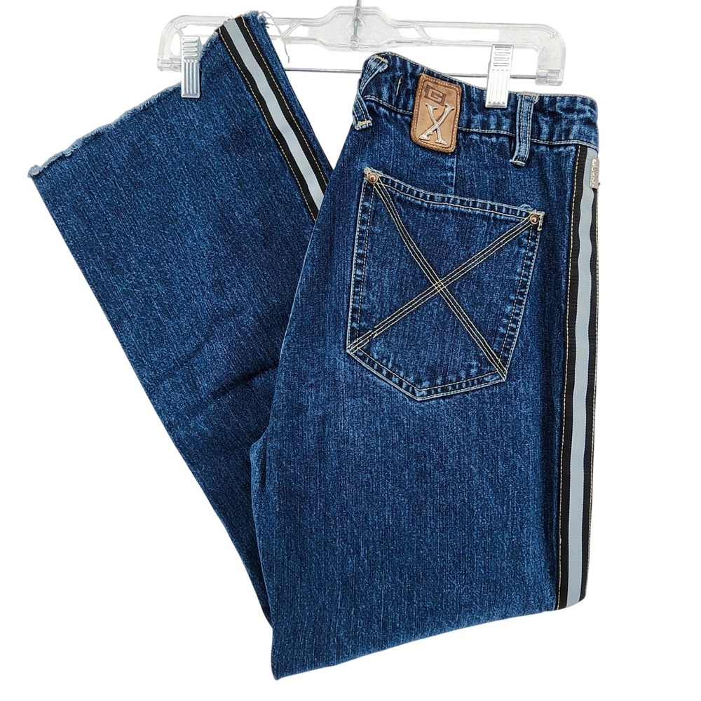 GX 11/12 Blue Reflective Stripe High Rise Raw Hem Y2K Cyber Grunge Skater Jeans